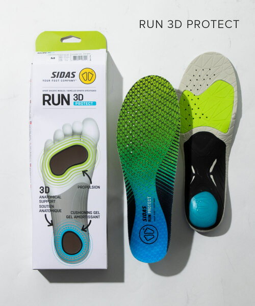 シダス SIDAS 3D RUN PROTECT インソール メンズ レディース シューズ ラン 3D プロテクト 立体形状 中敷き 衝撃吸収 高性能 安定感 サポート 外反母趾対策 通気性 ランニング ジョギング スポーツ マラソン 軽量 負担軽減 けが予防 315497000 グリーン×ブルー XS～XL