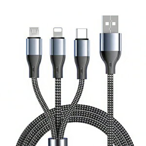 ケーブル 3in1 iPhone用 Android用 iPhone17ケーブル iPhone15/16 17Air 17Pro 17ProMax充電ケーブル USBケーブル 急速充電ケーブル 高耐久ナイロン micro USB Type-C iPhone Xperia AQUOS Galaxy 一本多役 2.4A急速充電 【PL保