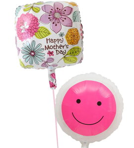 【土日祝・GW営業】母の日 バルーン ギフト 電報 花 フラワー 風船 スクエアフラワーと透明ピンクスマイル【楽ギフ_メッセ入力】【あす楽_年中無休】