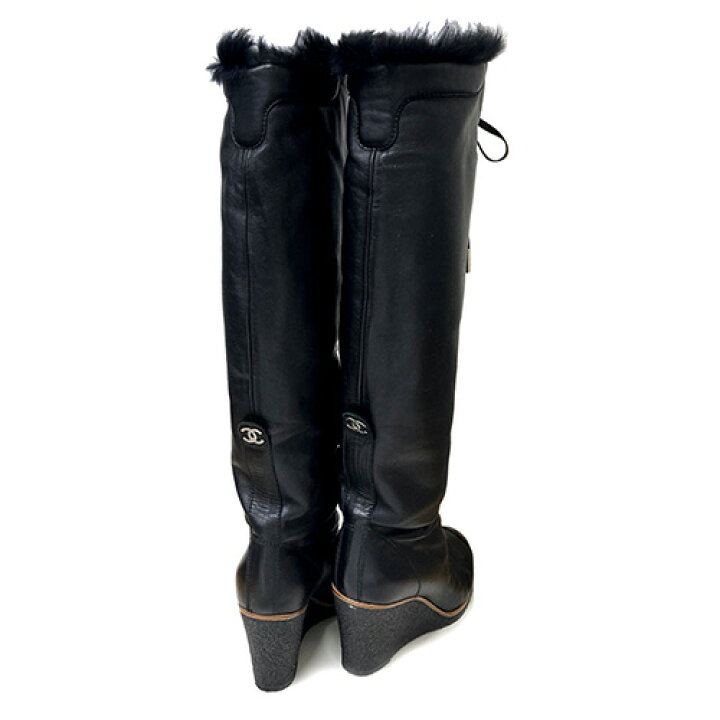 楽天市場】シャネル CHANEL ロングブーツ サイズ37ハーフ 約23~24cm 黒 