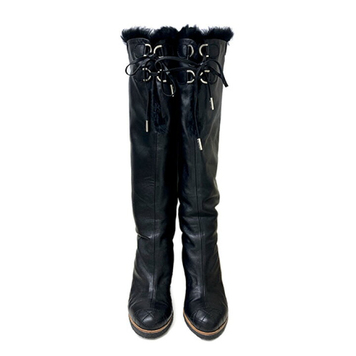 楽天市場】シャネル CHANEL ロングブーツ サイズ37ハーフ 約23~24cm 黒 