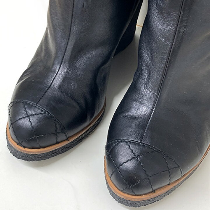 楽天市場】シャネル CHANEL ロングブーツ サイズ37ハーフ 約23~24cm 黒 