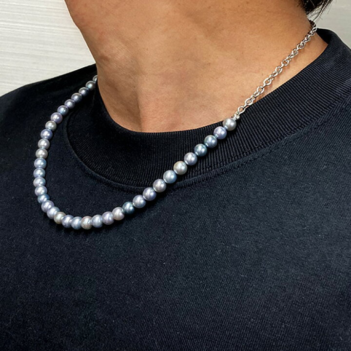 楽天市場】メンズパールネックレス アコヤ真珠 チェーン ミックス 50cm 
