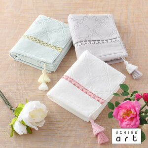 UCHINO art エシェル フェイスタオル 綿100% かわいい おしゃれ レディース 女性用 星 ハート モチーフ 2WAY ゴージャス ウチノタオル 【内野タオル】 ギフト 贈り物 プレゼント