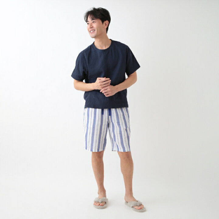 楽天市場】UCHINO クレープガーゼ ストライプメンズハーフパンツ 