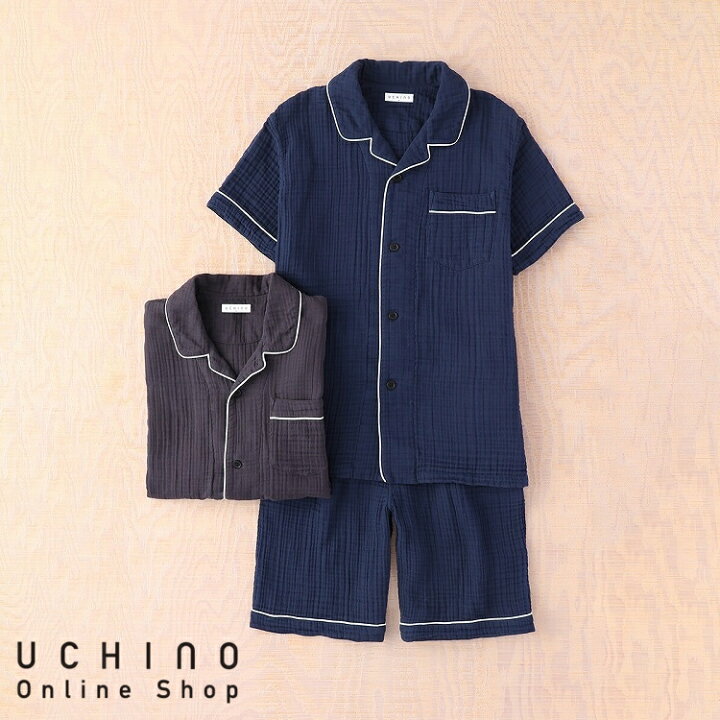 楽天市場】UCHINO クレープガーゼ パイピング半袖メンズパジャマ 夏用  