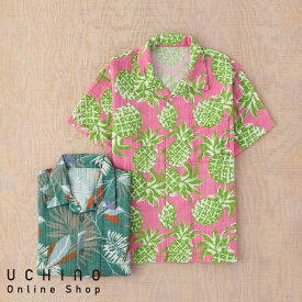 (SALE)UCHINO クレープガーゼ プリントアロハシャツ プリント柄 旅行 ルームウエア アロハシャツ ガーゼ素材 敏感肌 ウチノ ウチノタオル 【内野タオル】 ギフト 贈り物 プレゼント