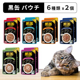 黒缶 パウチ アイシア 6種類 x 2個(計12個) セット 総合栄養食 黒缶パウチ グレインフリー まぐろとかつお しらす入り ササミ入り サーモン入り かつお節入り 舌平目入り 猫 ペット 愛猫 猫餌 キャットフード 猫用おやつ 猫のおやつ ねこ