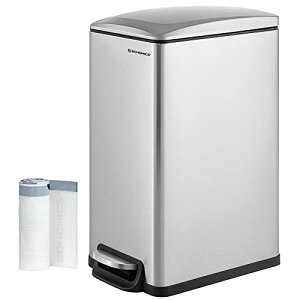 SONGMICS ゴミ箱 ふた付き ペダル式ダストボックス 48L大容量 スリム ステンレス製 においが漏れない キッチン/リビング用 ゴミ袋付き LTB510E48