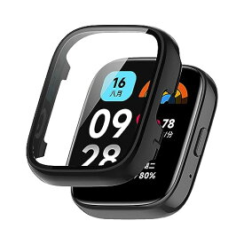 AiMaoo Xiaomi Redmi Watch 3 Active 対応 ケース 強化ガラスフィルム 保護 カバー 硬質ポリPC素材 一体化 耐衝撃 傷防止 変色防止 全面カバー 全面保護 スマートウォッチ Xiaomi Redmi Watch 3 Active (ブラック)