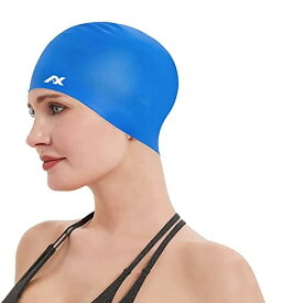 AX スイミングキャップ 水泳キャップ スイムキャップ シリコン 大きめ 水泳帽子 長髪 ゆったりサイズ レディース メンズ (ブルー)