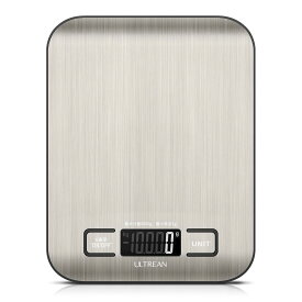 Ultrean デジタルはかり キッチン スケール 表面防水 5kg 1g単位 LCD ディスプレイ 電子 測り 料理 調理 お菓子作り 薄い 風袋引 mlモード付き
