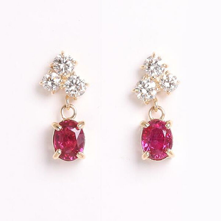 楽天市場】ピアス 天然ルビー/天然ダイヤモンドピアス k18  