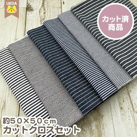 【4/24 20時～ P2倍】 カットクロス セット ヒッコリーデニム デニム 生地 約50cm×50cm 6枚 セット はぎれ セット【 メール便は 1セット(個数1)まで 対応可能 】