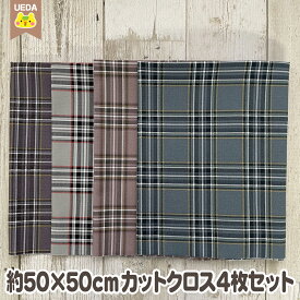 カットクロス セット タータンチェック オックス くすみカラー 柄 50cm×50cm 4枚セット はぎれ 【メール便2セットまで対応】