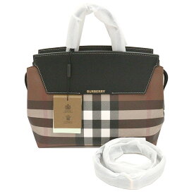 【栄】【BURBERRY】バーバリー バッグ トップハンドル ロゴチェックパターン 8061800 ダークバーチブラウン チェック柄 GD金具 PVCキャンバス レザー 女性 レディース 2WAY 袋 箱【新品】【未使用】【中古】