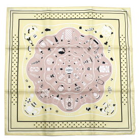 【栄】【HERMES】エルメス スカーフ カレ55 Les Flacons Bandana 香水瓶 イエロー/ブラック 黄色 黒色 シルク100% 女性 レディース 服飾小物 ファッション 箱【中古】