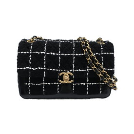 【最大3万円クーポン 6/4 20:00~】【天白】【CHANEL】シャネル チェーンショルダー フラップバッグ ツイード ラム 2023 2024 AW 新作 ゴールド金具 黒 ブラック レディース【新品】【未使用】【中古】