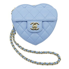 【名東】【CHANEL】シャネル マトラッセ ハートチェーンショルダー バッグ ポシェット 水色 ラムスキン レディース【新品】【未使用】【中古】