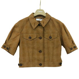 【名古屋】【CHLOE】クロエ ショートジャケット CHC20UVE1406521L36 チェック柄 五分袖 クロップド サイズ36 ブラウン系 コットン 春夏 アウター アパレル 服 レディース【未使用】【中古】