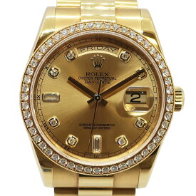 【天白】【ROLEX】ロレックス デイデイト 118348A ランダム シャンパン ダイヤモンド 750 18K YG メンズ 腕時計 自動巻き 保証書付き【中古】