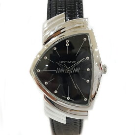 【栄】【HAMILTON】ハミルトン ベンチュラ H244112 ブラック SS レザー クォーツ メンズ 腕時計【中古】