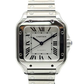 【最大3万円クーポン 6/4 20:00~】【栄】【CARTIER】カルティエ サントス ドゥ カルティエ MM WSSA0029 メンズ SS ホワイト 腕時計 交換用ベルト【仕上済み】【中古】