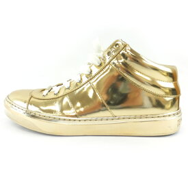 【天白】【JIMMY CHOO】ジミーチュウ BELLS スニーカー ミラーレザー ゴールド サイズ38表記 25.0cm相当 エナメル ゴールド金具 ベルズ スター柄 レディース 靴【中古】