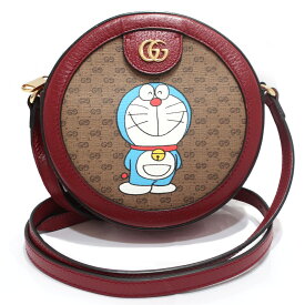 【最大3万円割引クーポン 6/15~】【栄】【GUCCI】グッチ ショルダーバッグ ドラえもんコラボ 625216 GGスプリーム キャンバス レザー ブラウン×チェリーレッド ゴールド金具 レディース 女性 鞄 箱 保存用布袋【中古】