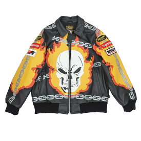 【天白】【SUPREME】シュプリーム×バンソン コラボ ゴーストライダー レザージャケット ブラック Lサイズ Vanson Leathers メンズ 革ジャン アウター【未使用】【中古】
