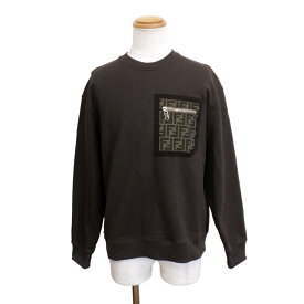 【天白】【FENDI】フェンディ スウェット 12CPF-23-899 表記サイズM ブラウン 茶 コットン ポケット シルバー金具 ロゴ アパレル トップス 服【中古】