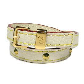 【名古屋】【LOUIS VUITTON】ルイヴィトン ブラスレ スハリ ドゥブルトゥール M91846 ブロン アイボリー系 ゴールド金具 レザー 二重巻き アクセサリー 小物 レディース ユニセックス【中古】