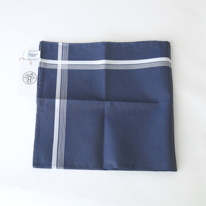 楽天市場】【栄】【HERMES】エルメス Hロゴ ハンカチ ブルー ネイビー 