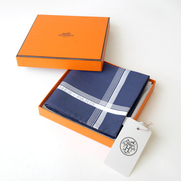 楽天市場】【栄】【HERMES】エルメス Hロゴ ハンカチ ブルー ネイビー  