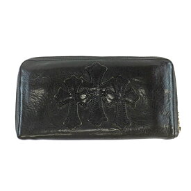 【最大4万円割引クーポン】【天白】【CHROME HEARTS】クロムハーツREC F ZIP セメタリークロス パッチ ラウンドジップ ダガージップ レザー ブラック 長財布 メンズ【中古】