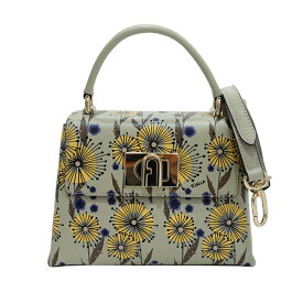 【栄】【FURLA】フルラ 1927 トップハンドル ミニ 2WAYバッグ ハンド/ショルダー WB00109 ラミネート加工牛床革 グリーン系 花柄 E1600 レディース 女性 保存用布袋 ショルダーストラップ【中古】