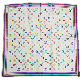 【栄】【LOUIS VUITTON】ルイヴィトン M71917 アイラブモノグラム スカーフ モノグラム ホワイト マルチカラー 村上隆 シルク100％ スカーフ 小物 その他 箱【中古】