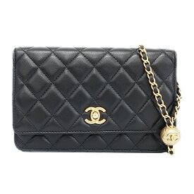 【最大4万円割引クーポン】【天白】【CHANEL】シャネル チェーンウォレット ショルダーバッグ 財布 マトラッセ ブラック ゴールド金具 レザー ココマーク ココボール レディース【中古】