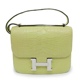 【最大3万円割引クーポン】【名東】【HERMES】エルメス コンスタンスミニ 18 ジョーヌブルジョン シルバー金具 Z刻 アリゲーターマット イエロー ショルダー バッグ レディース【中古】