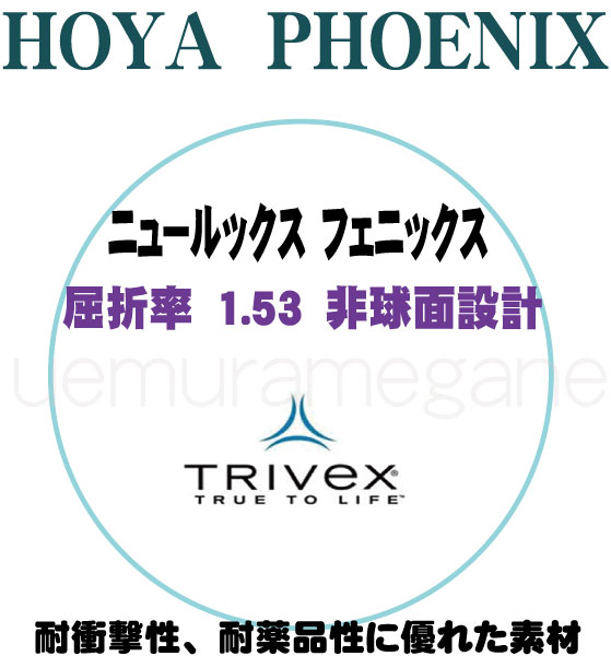 非常に軽く、耐衝撃性、耐薬品性に優れた素材 アイガード用 TRIVEX素材レンズホヤ ニュールックス フェニックス 非球面 ２枚１組 NLPHENIX