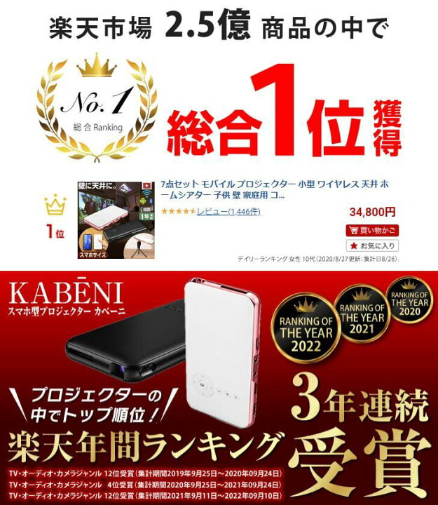 楽天市場】カベーニ 旧モデル モバイル プロジェクター 小型 