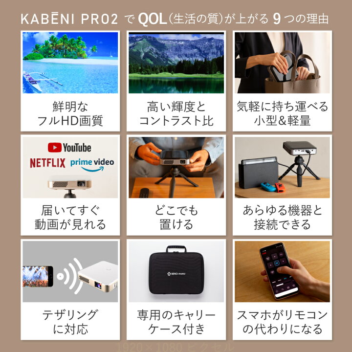 楽天市場】カベーニPRO2 フルHD モバイル プロジェクター 小型 