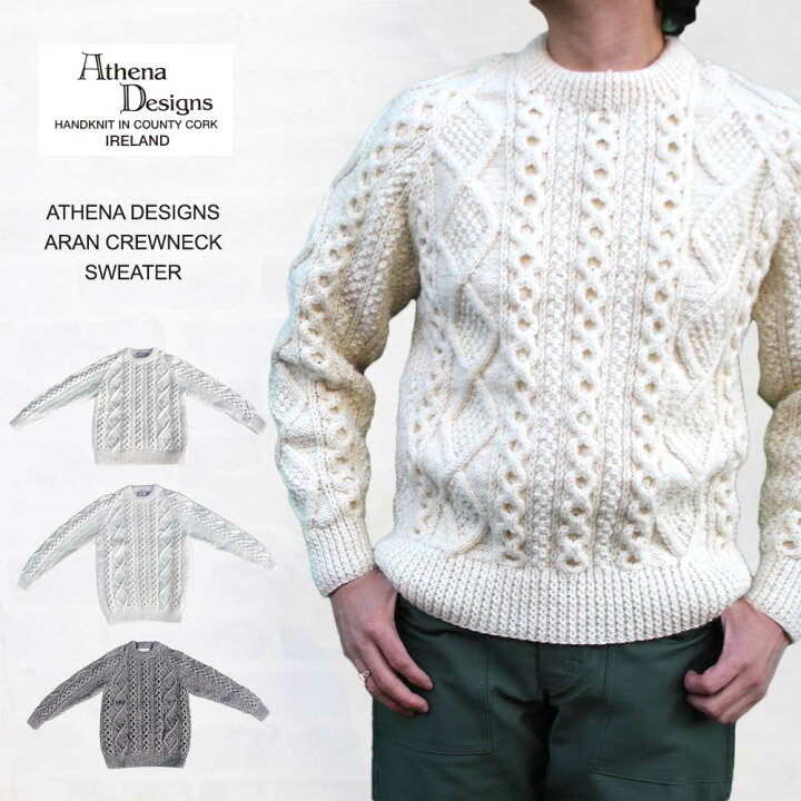 楽天市場】アテナデザイン ATHENA DESIGNS ARAN CREWNECK SWEATER 