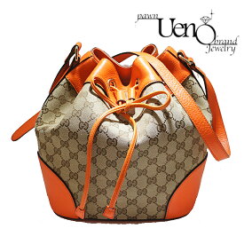 【中古】 GUCCI グッチ ショルダーバッグ GGキャンバス×レザー （ベージュ×オレンジ） 巾着タイプ 381597 【質屋】 【質ウエノ】