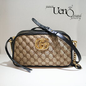 【中古】 GUCCI グッチ GGマーモント ショルダーバッグ キャンバス×レザー （黒） 447632 【質屋】 【質ウエノ】
