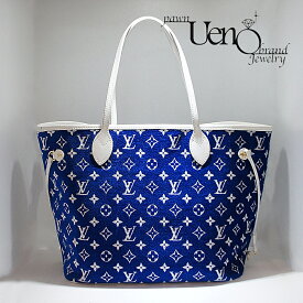 【中古】 LOUISVUITTON ルイ・ヴィトン 2022プレフォールLVマッチ ネヴァーフルMM モノグラムジャガードベルベット×レザー （青×白） ポーチ付き ハンドバッグ 【質屋】 【質ウエノ】