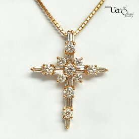 【中古】K18(ネックレス) K18PG(ペンダント) ダイヤモンド1.15ct クロスモチーフ ペンダント付きネックレス【質屋】 【質ウエノ】