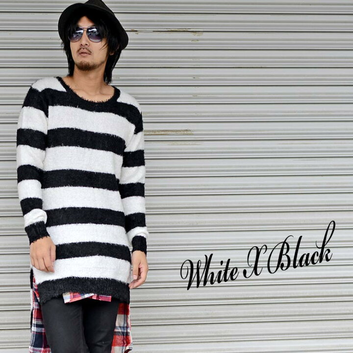 楽天市場 メンズ ロング丈スリットボーダーニットセーター モヘア クルーネック 丸首 ロングニット 長袖セーター 長袖ニット ホワイト ブラック レッド グレー 4902 43 Ug Clothing