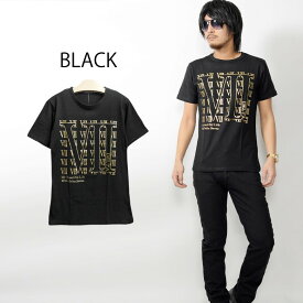 箔プリント半袖Tシャツ メンズ　黒　ブラック　シルバー　ゴールド　ホワイト　カジュアル　きれいめ　キレイメ　ロック　M　L　XL　DELTA