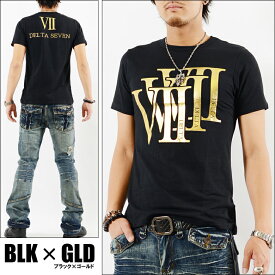 Tシャツ メンズ　ティーシャツ　箔プリント半袖Tシャツ メンズ　黒　ブラック　シルバー　ゴールド　カジュアル　きれいめ　キレイメ　ロック　M　L　XL　DELTA
